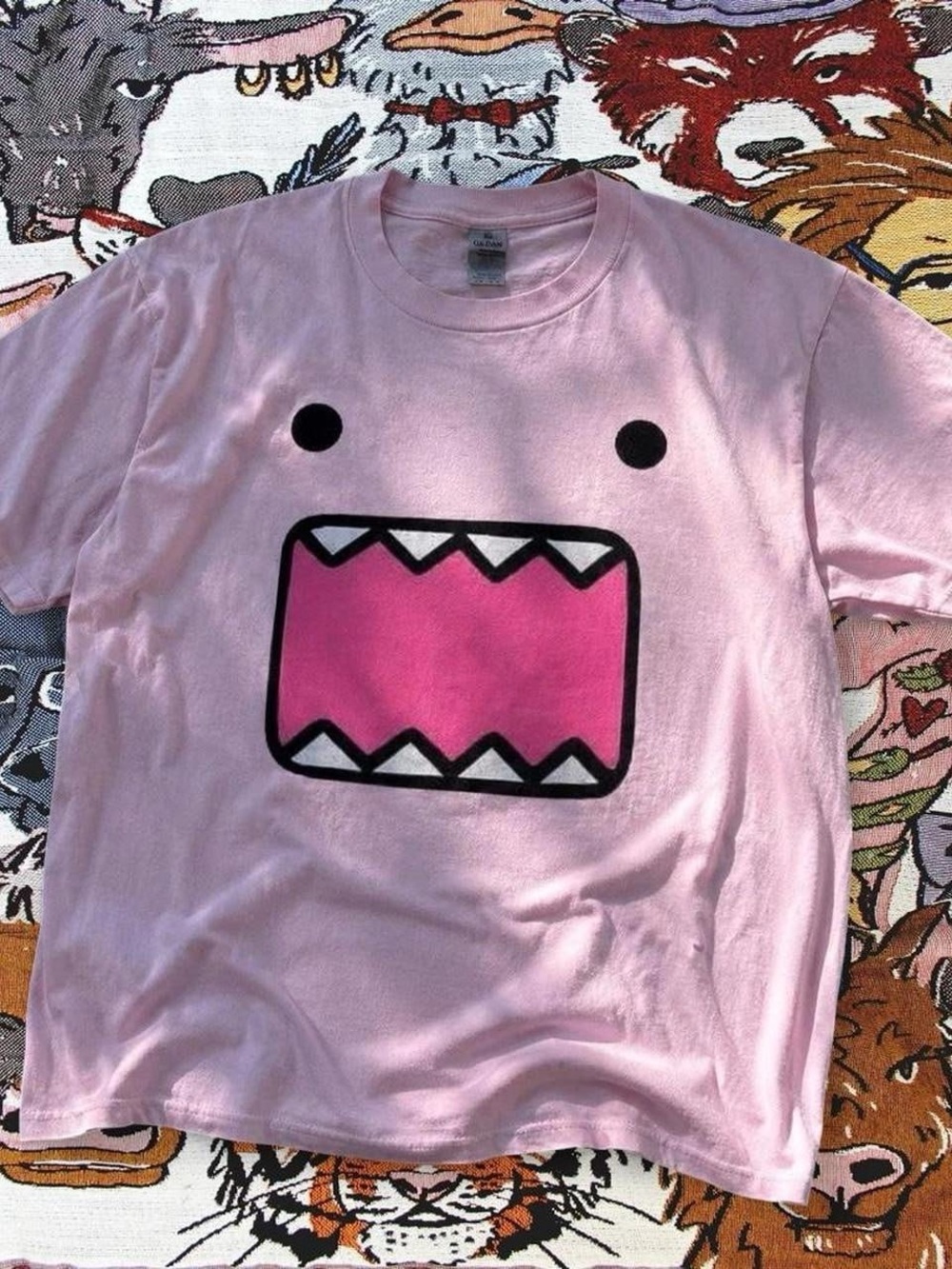 Gildan Light Pink Short Sleeve Tee with Hot Pink Domo Monster Graphic
